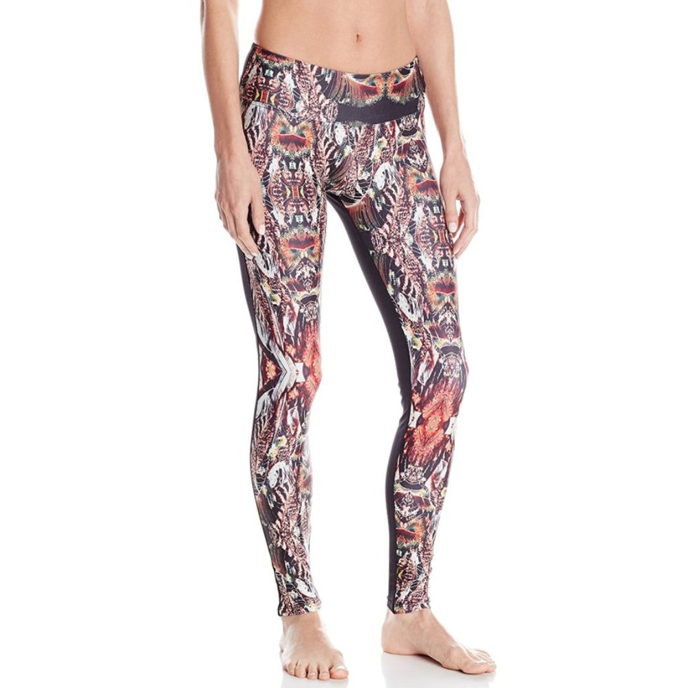 Onzie Two Tone Leggings Jamaica Colorblock Stretchy Feathers Yoga Skinny Tights